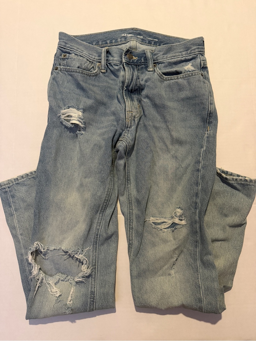 Old Navy Light Blue Distressed Straight Taper Jeans